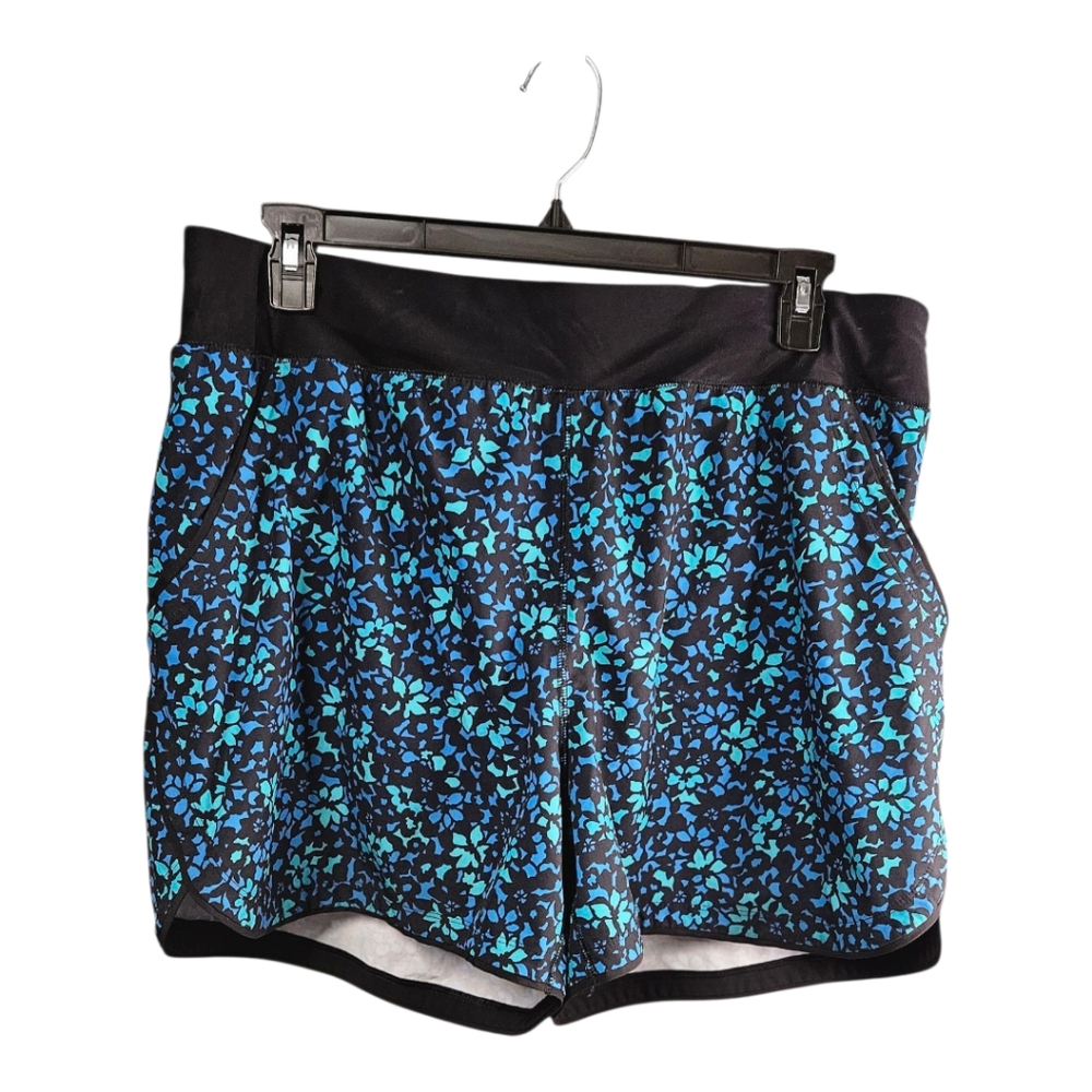 Lands' End Black and Blue Swim Shorts with Speckled Design